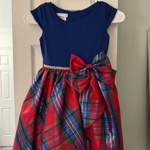 Bonnie Jean Christmas Blue and Red Plaid Dress with Bow size 6x